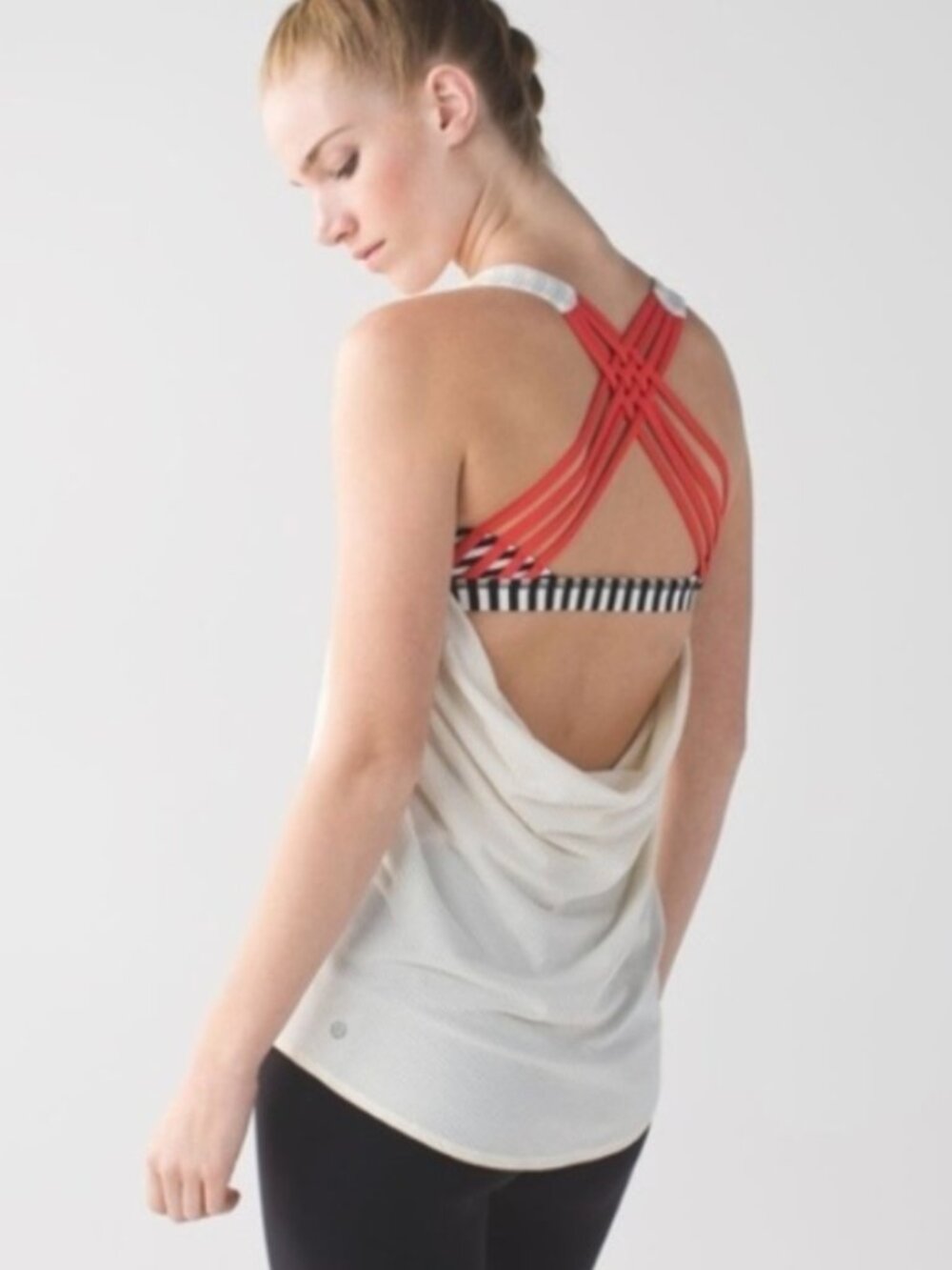 Lululemon WILD Tank Strappy Back Orange Black White Size 6 Built-In Bra